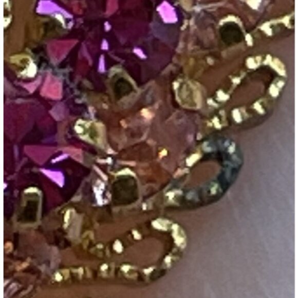 Vintage Rhinestone Brooch Made In Austria Fuchsia Pink Domed Gold-Tone - Picture 2 of 13